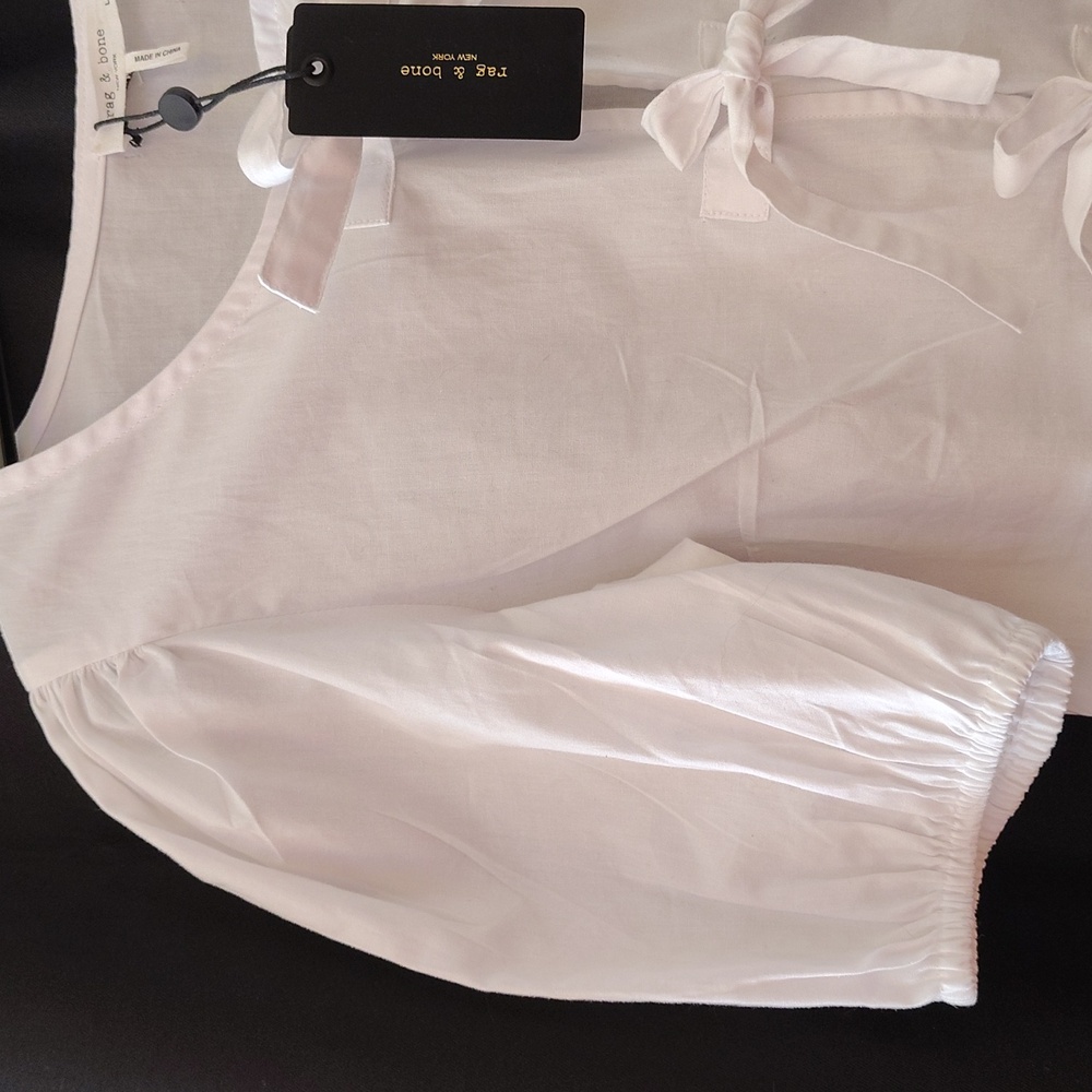 Rag & Bone front Tie Peplum Top. White. Size L Juniors - Picture 3 of 7